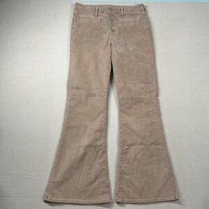 American Eagle Corduroy Pants Womens 12 Super High Rise Flare Brown Y2K Disco